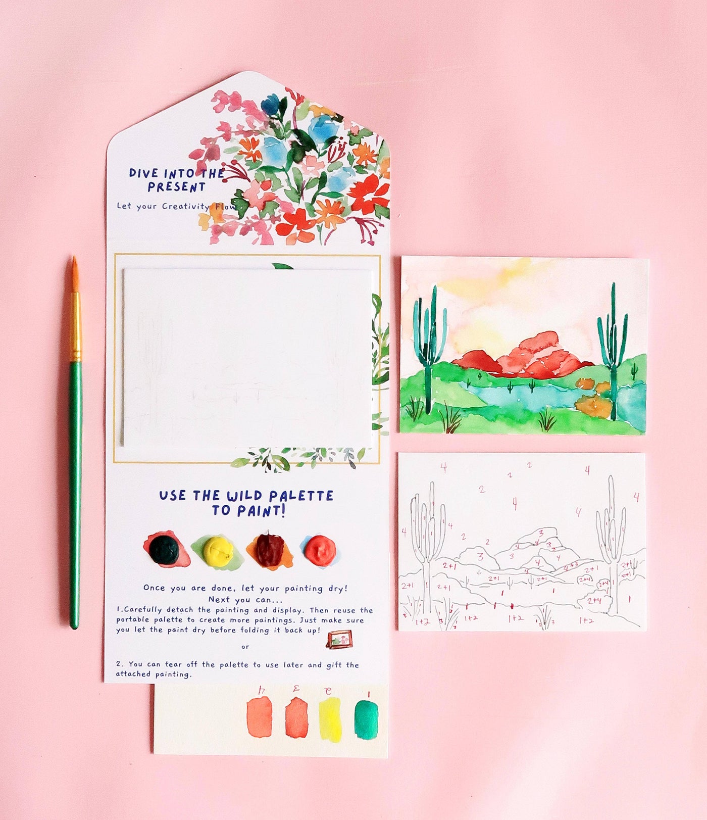 Watercolor Kit Cactus Desert Landscape