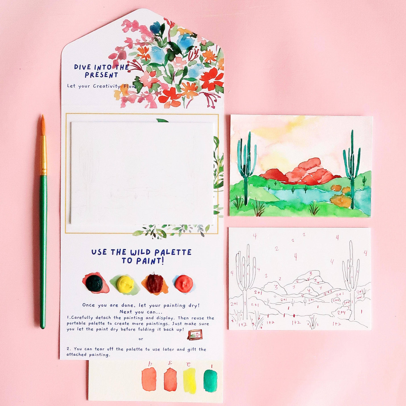 Watercolor Kit Cactus Desert Landscape